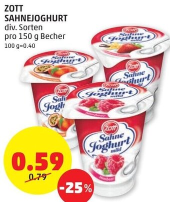 PENNY Zott Sahnejoghurt 150g Angebot
