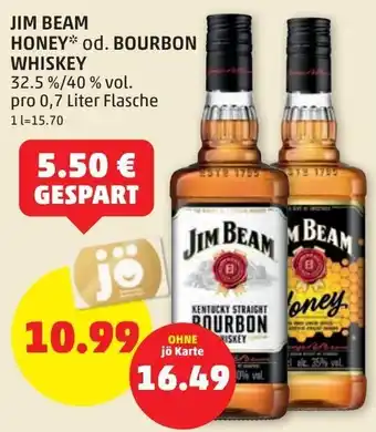 PENNY Jim Beam Honey od. Bourbon Whiskey 0,7 Liter Angebot