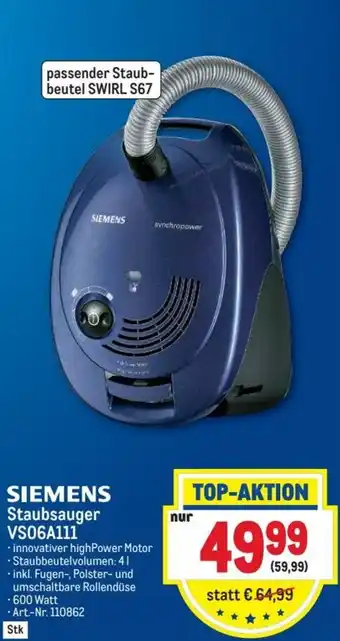 Metro Siemens Staubsauger VSO6A111 Angebot