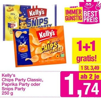 Sutterlüty Kelly's Chips Party Classic, Paprika Party oder Snips Party 250 g Angebot