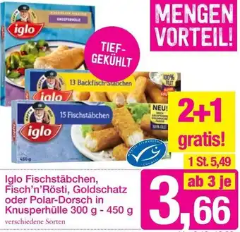 Sutterlüty Iglo Fischstäbchen, Fisch'n'Rosti, Goldschatz oder Polar-Dorsch in Knusperhülle 300 g-450 g Angebot