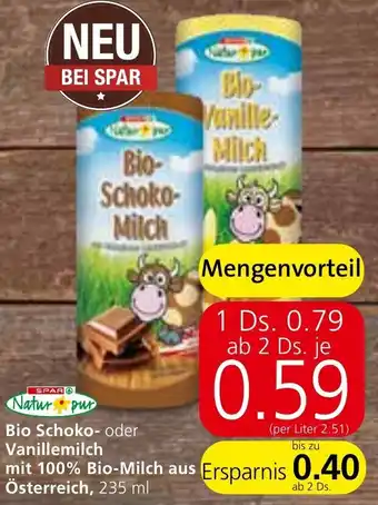 Spar Bio Schoko oder Vanillemilch Angebot