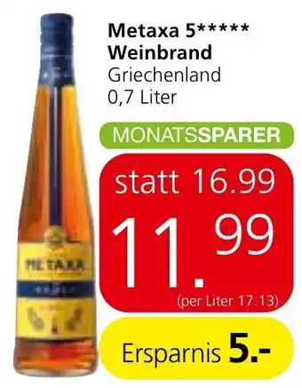 Spar Metaxa 5 Weinbrand 0,7 Liter Angebot