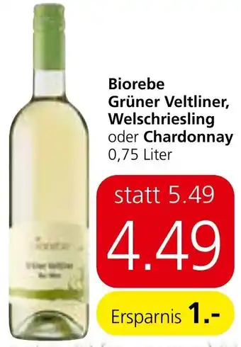 Spar Biorebe Grüner Veltliner, Welschiesling oder Chardonnay 0,75 Liter Angebot