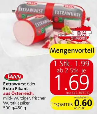 Spar Extrawurst oder Extra Pikant aus Österreich 500g/450g Angebot