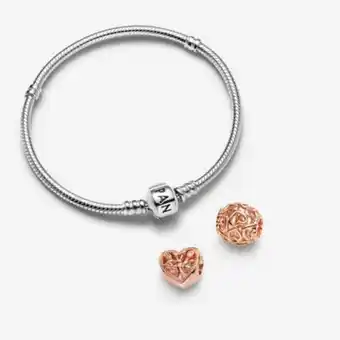Pandora Edles armband & rosévergoldete herz charms geschenkset Angebot