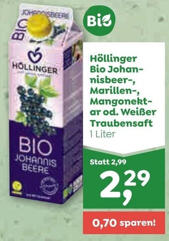 ADEG Höllinger Bio Johannisbeer, Marillen-, Mangonektar od. Weißer Traubensaft 1 Liter Angebot