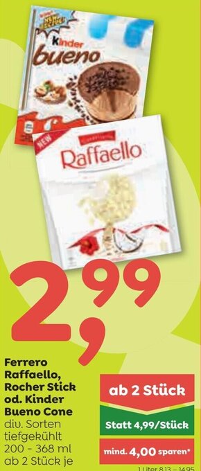 ADEG Ferrero Raffaello, Rocher Stick od. Kinder Bueno Cone 200-368 ml Angebot