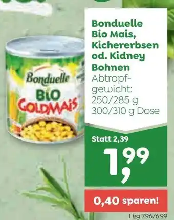 ADEG Bonduelle Bio Mais, Kichererbsen od. Kidney Bohnen 250/285 g Angebot