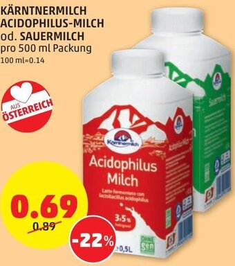 PENNY Kärntnermilch Acidophilus-Milch od. Sauermilch 500 ml Angebot