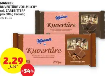 PENNY Manner Kuvertüre Vollmilch od. Zartbitter 200 g Angebot