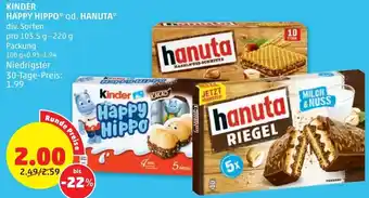 PENNY Kinder Happy Hippo pd. Hanuta 103.5 g- 220 g Angebot