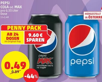PENNY Pepsi Cola od. Max 0,33 Liter Angebot