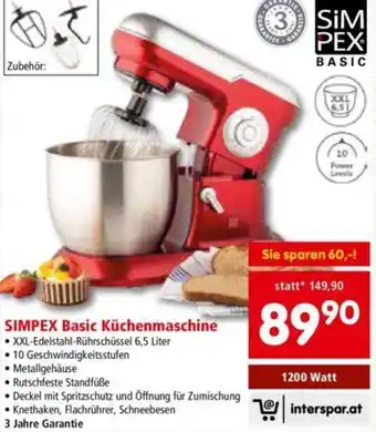 Interspar Simpex Basic Küchenmaschine 6.5 liter Angebot
