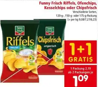 Interspar Funny Frisch Riffels, Ofenchips, Kesselchips oder Chipsfrisch 120g,150g,175g Angebot