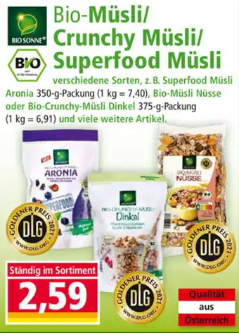 Norma Bio-Müsli/Crunchy Müsli/ Superfood Müsli Angebot
