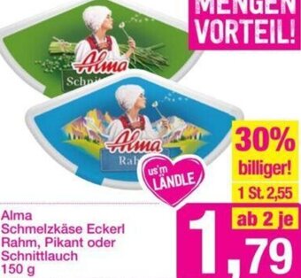 Sutterlüty Alma Schmelzkäse Eckerl Rahm, Pikant oder Schniitlauch 150 g Angebot
