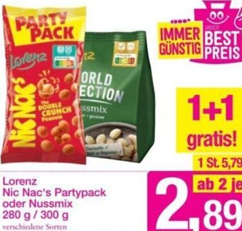 Sutterlüty Lorenz Nic Nac's Partypack oder Nussmix 280 g/ 300 g Angebot