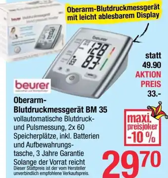 Maximarkt Beurer Oberarm-Blutdruckmessgerät BM 35 Angebot