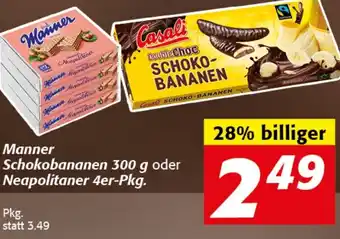 Strasser Markt Manner Schokobananen 300 g oder Neapolitaner 4er-Pkg Angebot