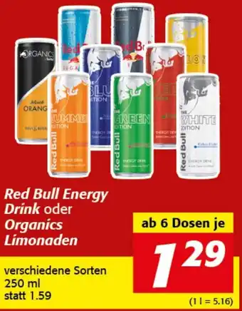 Strasser Markt Red Bull Energy Drink oder Oranics Limonaden 250 ml Angebot