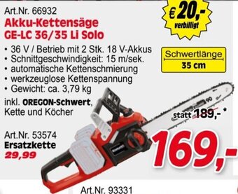 Zgonc Einhell Akku-Kettensäge GE-LC 36/35 Li Solo Angebot