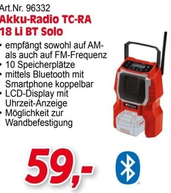 Zgonc Einhell Akku-Radio TC-RA 18 Li BT Solo Angebot