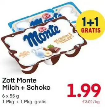 MPreis Zott Monte Milch + Schoko 55g Angebot
