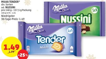 PENNY Milka Tender od. Nussini 148 g - 157,5 g Angebot