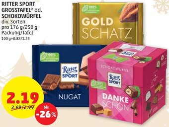 PENNY Ritter Sport Grosstafel od. Schokowürfel 176 g/ 250 g Angebot