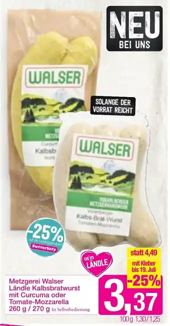 Sutterlüty Metzgerie Walser Låndle Kalbsbratwurst Mit Curcuma oder Tomate-Mozzarella 260g/270g Angebot