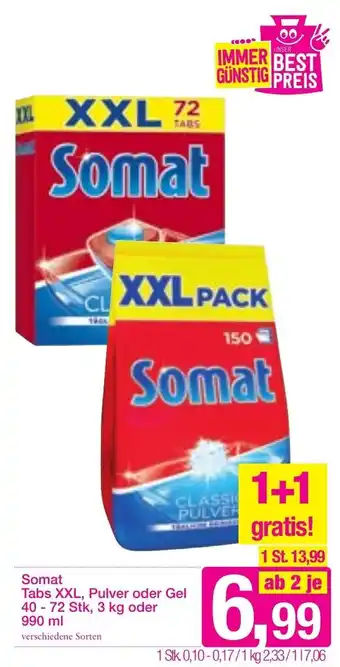 Sutterlüty Somat Tabs XXL,Pulver Oder Gel 40-72 Stk, 3kg oder 990ml Angebot