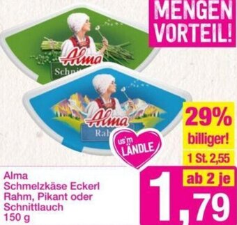 Sutterlüty Alma Schmelzkäse Eckerl Rahm, Pikant oder Schniitlauch 150 g Angebot