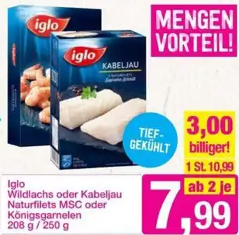 Sutterlüty Iglo Wildlachs oder Kabeljau Naturfilets MSC oder Königsgarnelen 208 g/ 250 g Angebot