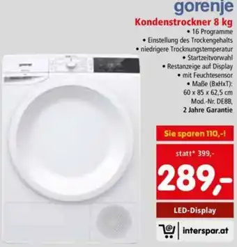 Interspar Gorenje Kondenstrockner 8Kg Angebot