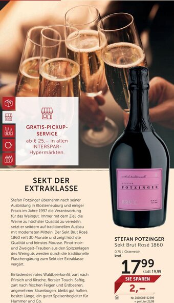 Interspar Stefan Potzinger Sekt Brut Rosé 1860 0,75 L Angebot