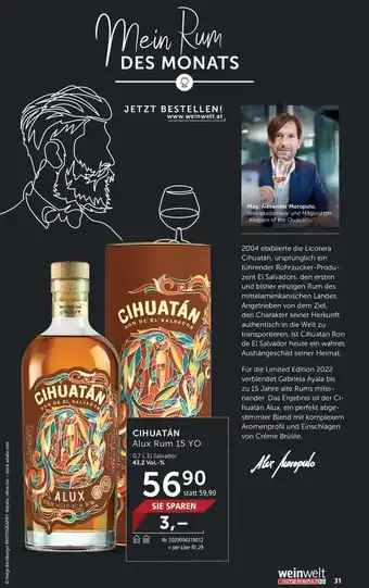 Interspar Cihuatan Alux Rum 15 YO 0,7 L Angebot