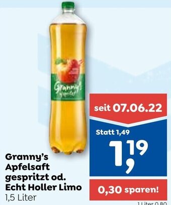 ADEG Granny's Apfelsaft gespritzt od. Echt Holler Limo 1,5 Liter Angebot