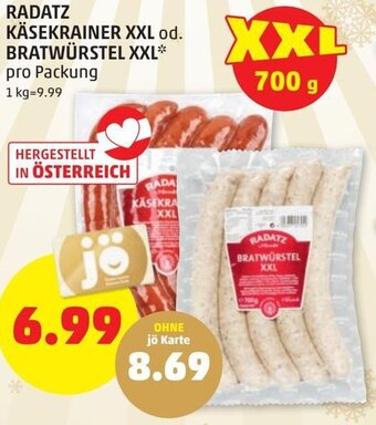 PENNY Radatz Käsekrainer XXL od. Bratwürstel XXL Angebot
