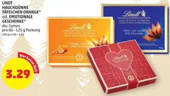 PENNY Lindt Hauchdünne Täfelchen Orange od. Emotionale Geschenke 80-125 g Angebot