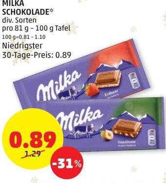 PENNY Milka Schokolade 81 g- 100 g Angebot