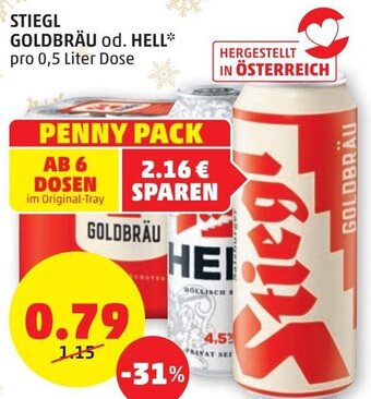 PENNY Stiegl Goldbräu od. Hell 0,5 Liter Angebot