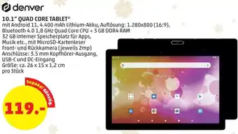 PENNY denver 10.1 "Quad Core Tablet 26 x 15 x 1,2 cm Angebot