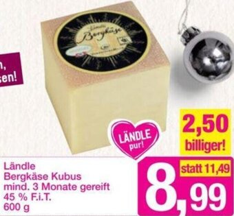 Sutterlüty Ländle Bergkäse Kubus mind. 3 Monate gereift 45 % F.i.T. 600 g Angebot