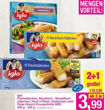 Sutterlüty Iglo Fischstäbchen, Backfisch-, Brezelfisch-stäbchen, Fisch'n'Rösti, Goldschatz oder Polar-Dorsch Knusperhülle MSC 300 g- 450 Angebot