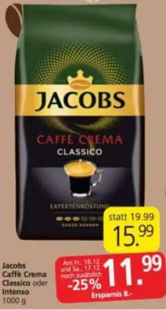 Spar Jacobs Caffeè Crema Classico oder Intenso 1000 g Angebot