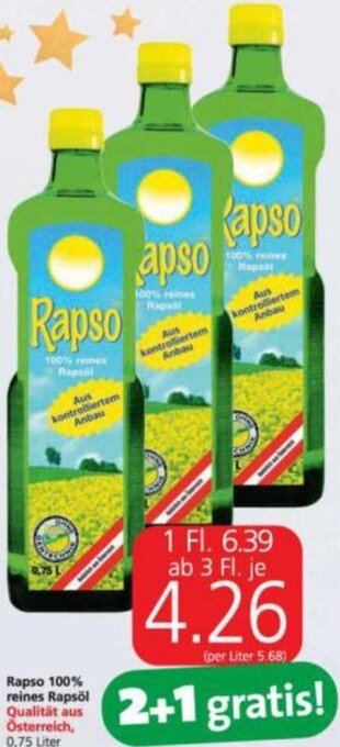 Spar Rapso 100% Reines Rapsöl 0,75 Liter Angebot