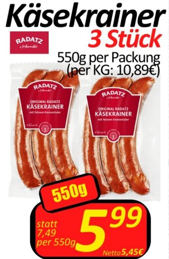 Wurstico Käsekrainer 550 g Angebot