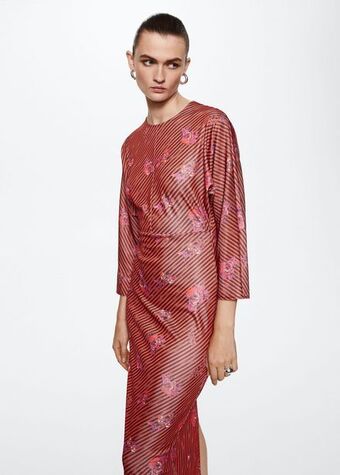 Mango Langes kleid mit relief-blumen Angebot