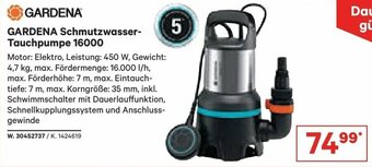 Lagerhaus Gardena Schmutzwasser-Tauchpumpe 16000 Angebot